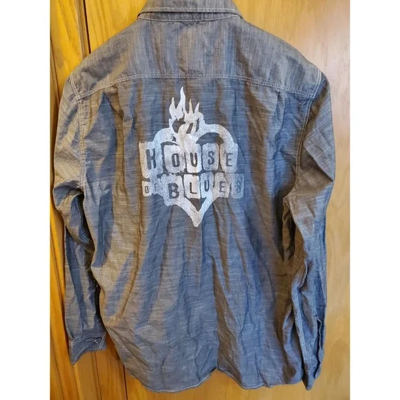 House Of Blues Womens Gray Chambray Button Up Cotton Shirt Top L - Picture 2 of 12
